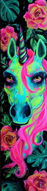 Free colorful bookmark featuring a green unicorn face design